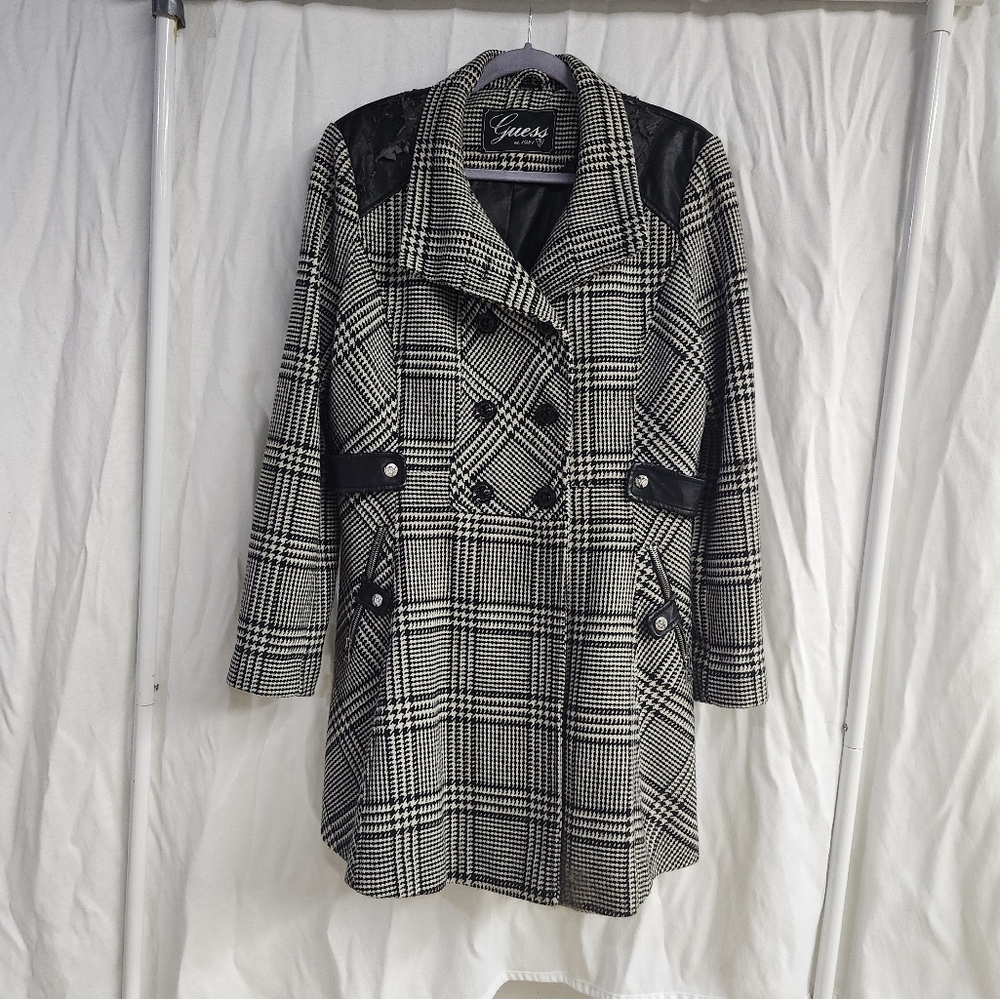 Guess Plaid Wool Peacoat